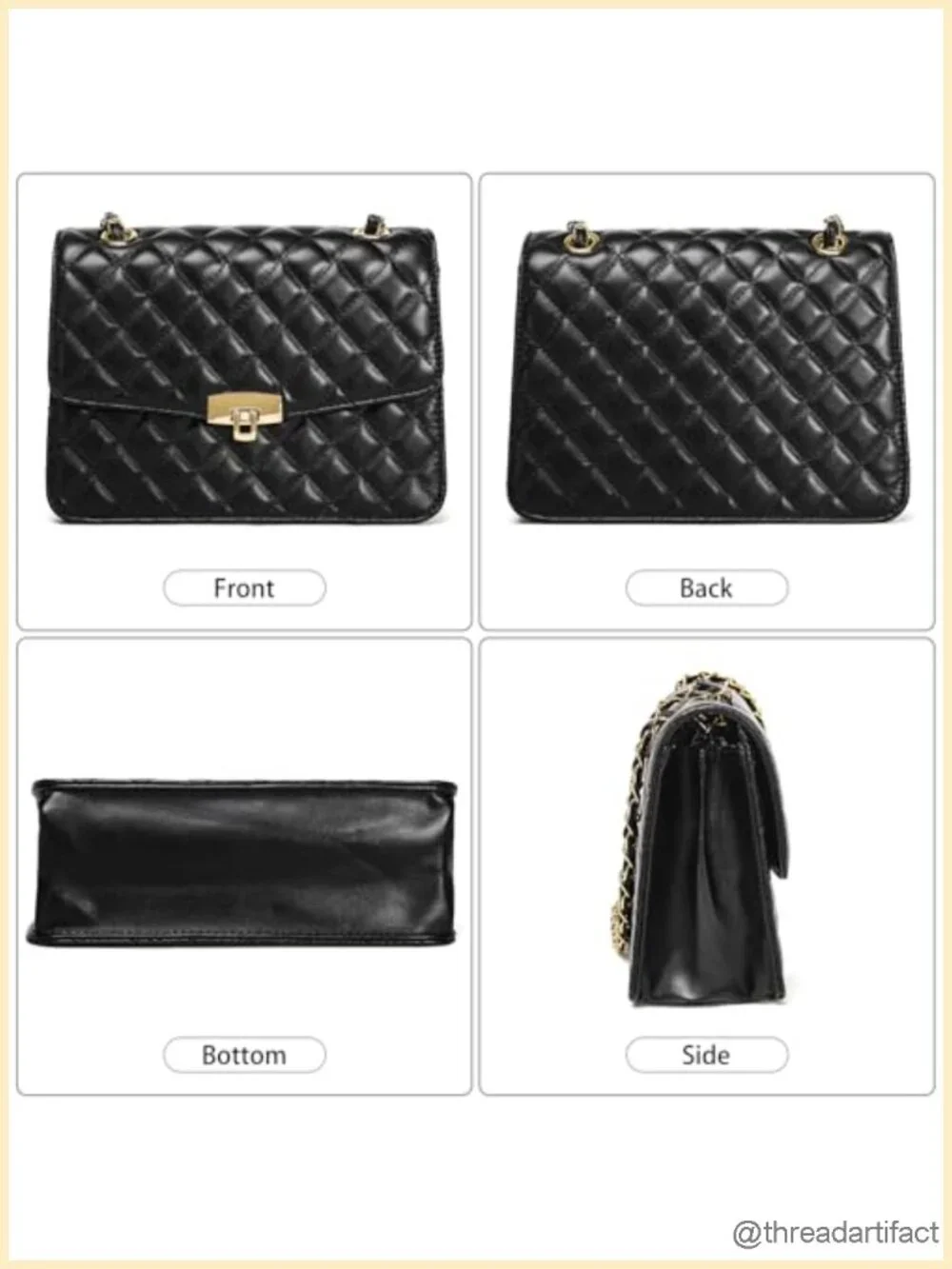 Quilted Vegan Leather Crossbody Bag with Chain Strap